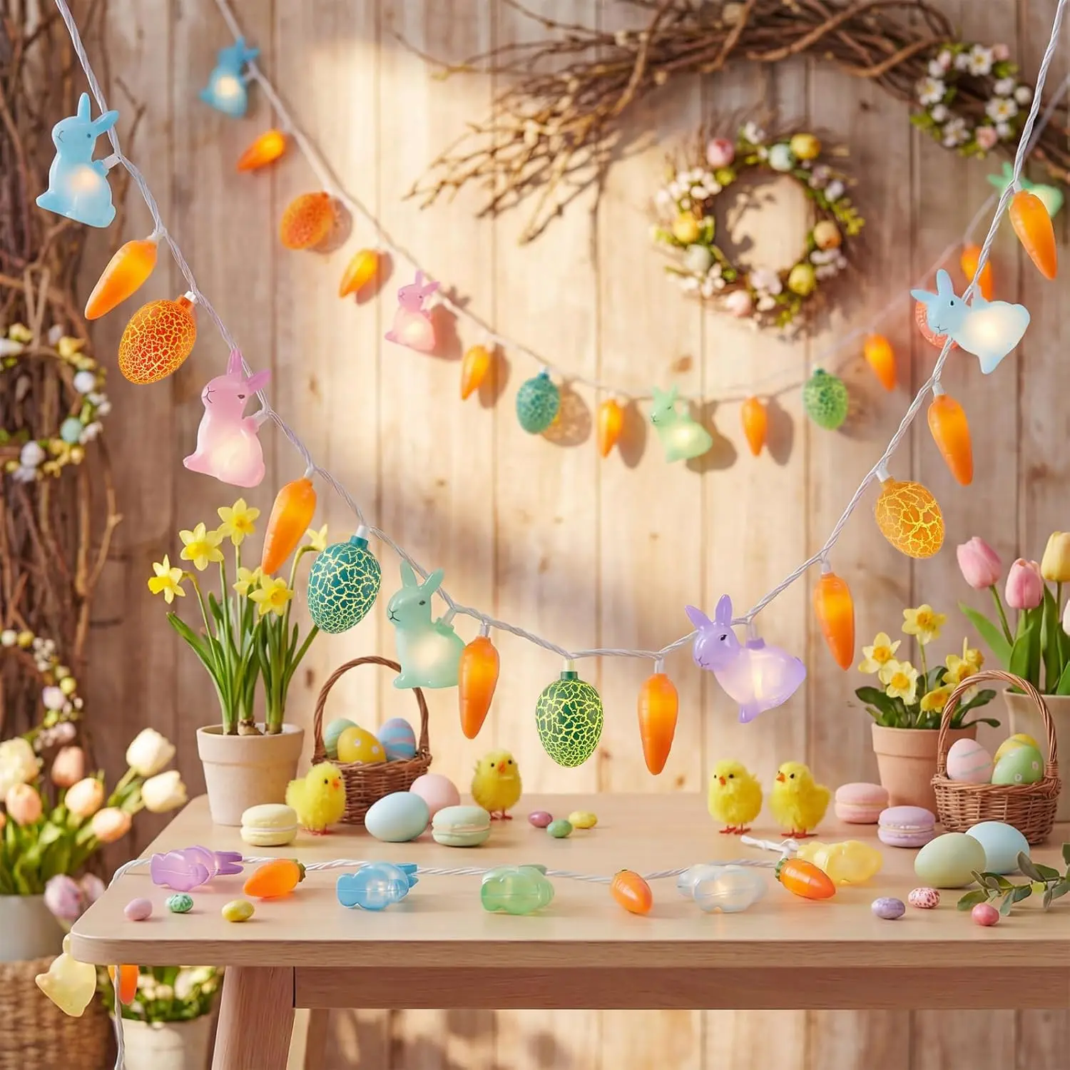 Easter  Carrot Egg String Lights, 12Ft 20 LED Multicolored Bunny Carrot Easter Egg Fairy Lights, Plug in Spring Decor for Indoor Outdoor  Bedroom Garden Party Decorations