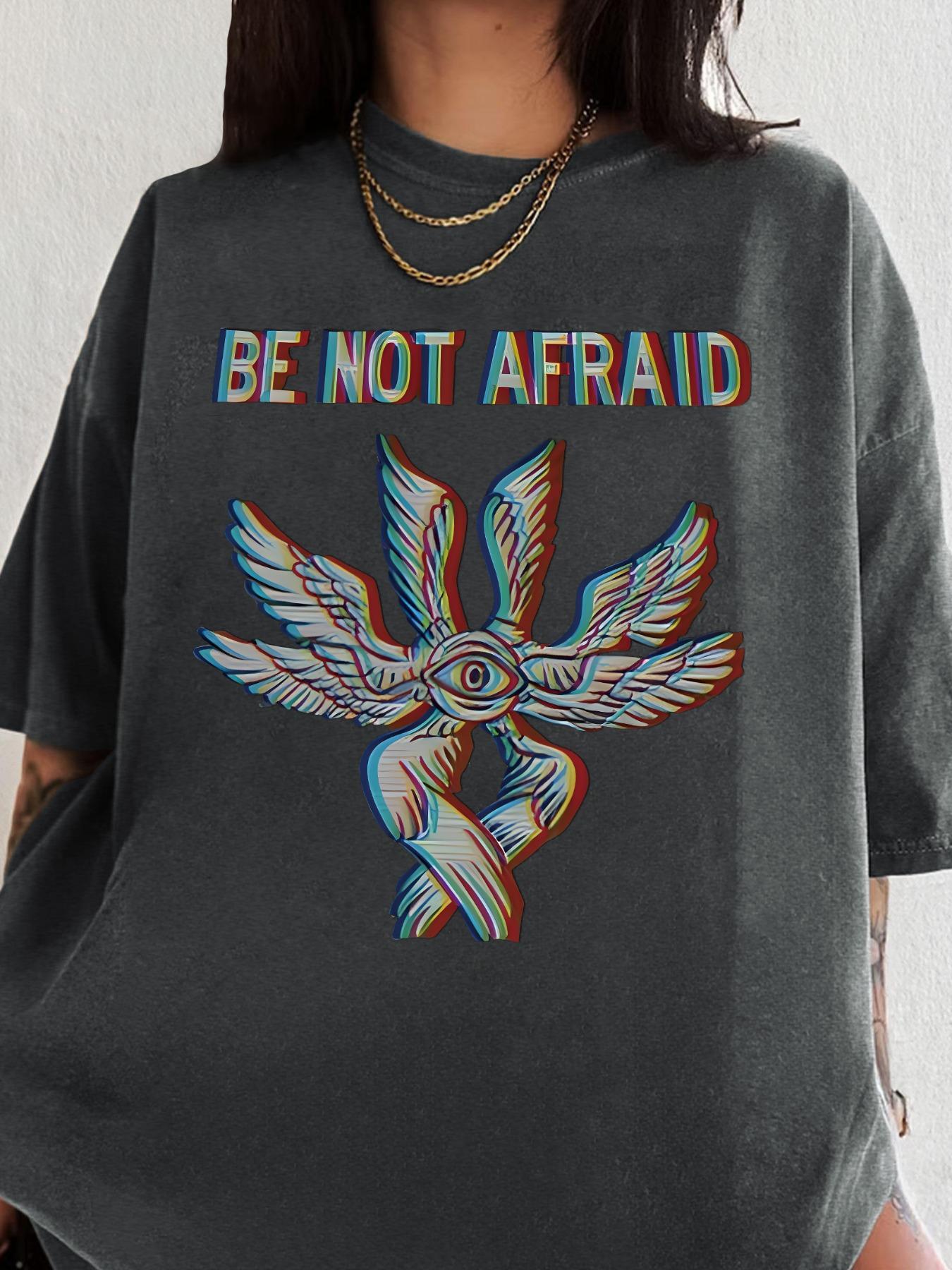 Women's Letter & Wings Print Round Neck Graphic Tee, Vintage Trendy Casual Half  Sleeve T-shirt for Daily Wear, Ladies Summer Clothes