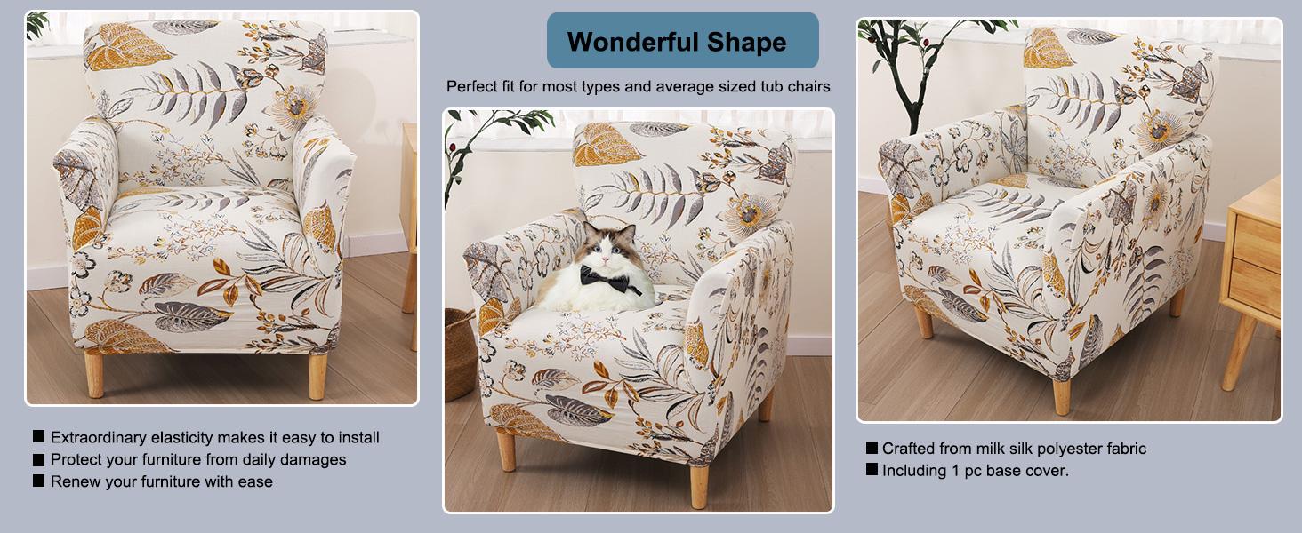 CRFATOP Stretch 1 Piece Chair Covers with Arms Printed Accent Chair Cover Armchair Flower Soft Banquet Armchair Covers Washable Chair Slipcovers for Living Room Office Reception Reading Sofa,02