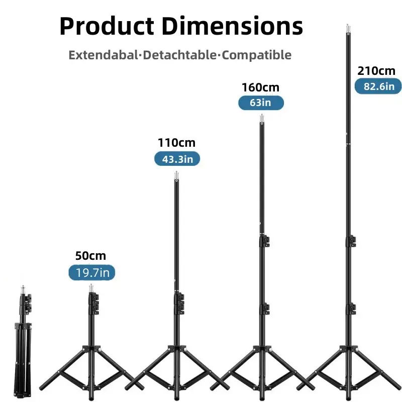 Metal Alloy Light Stand 160cm Tripod, Photo Studio Softbox, Video Flash Reflector, Lighting Background Stand, 50cm/110cm/160cm/210cm
