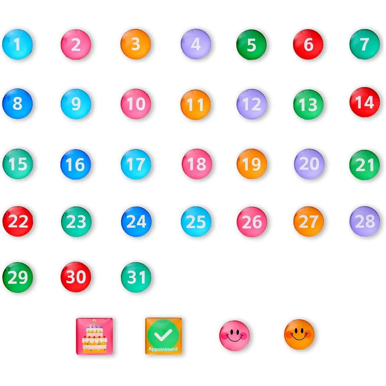 Colorful Glass cabochon Magnetic Numbers for Fridge whiteboard Calendar, Colored Dry Erase Board Number Magnets Dates for Home Organization Classroom Decor Daily use (Set of 35, 25mm)