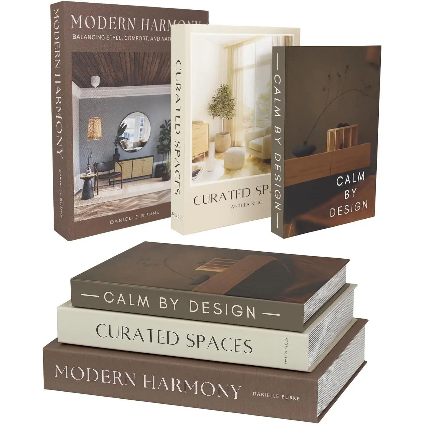 3-Piece Modern Magnetic Faux Decorative Books, Brown-Cream Fake Book Storage Boxes, Aesthetic Home Gift for Coffee Table, Bookshelf
