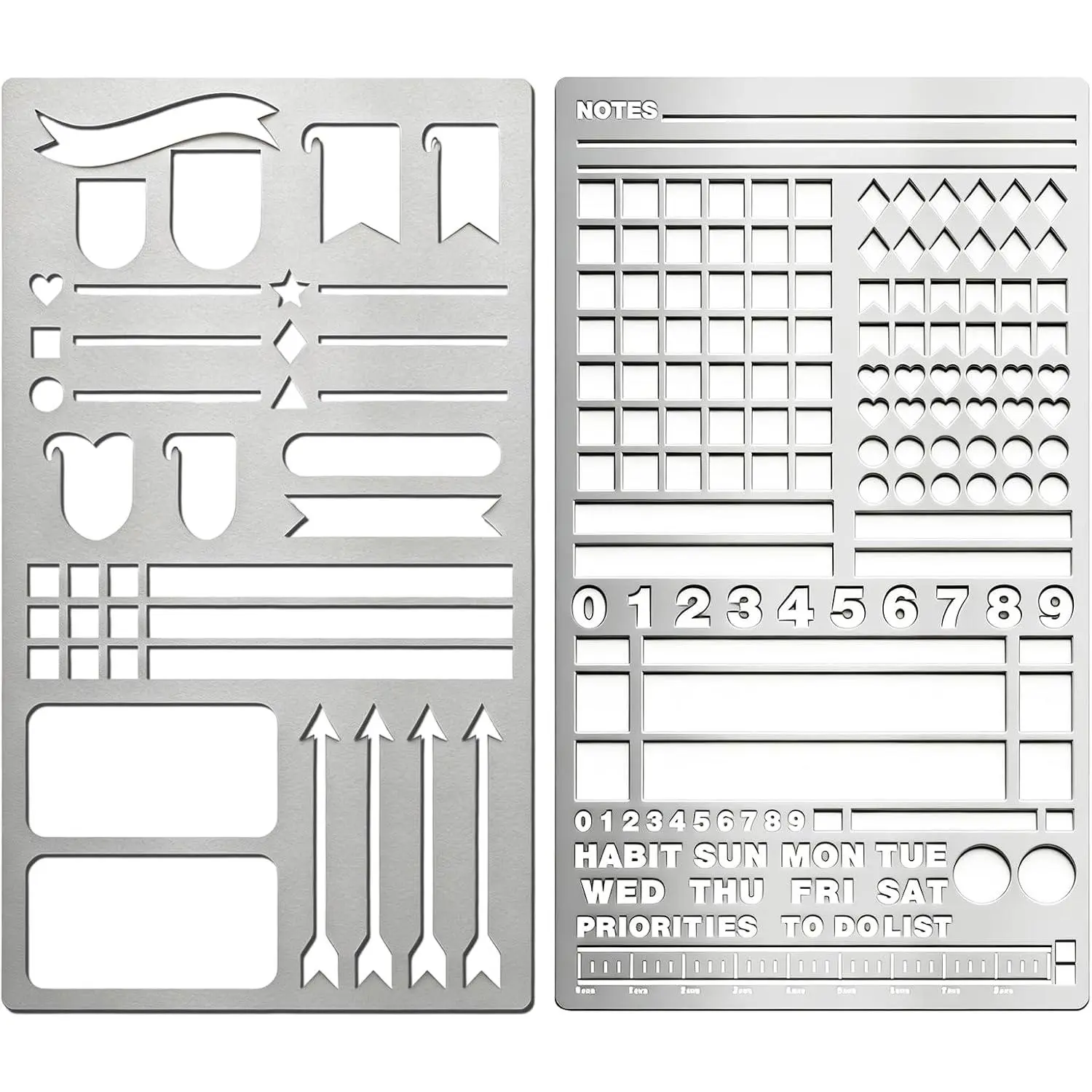 2 Pack Metal Journal Stencils - Stainless Steel , Planner Stencils for Planner &  Journal, Lists, Creative Journaling, DIY Scrapbooking, Habit