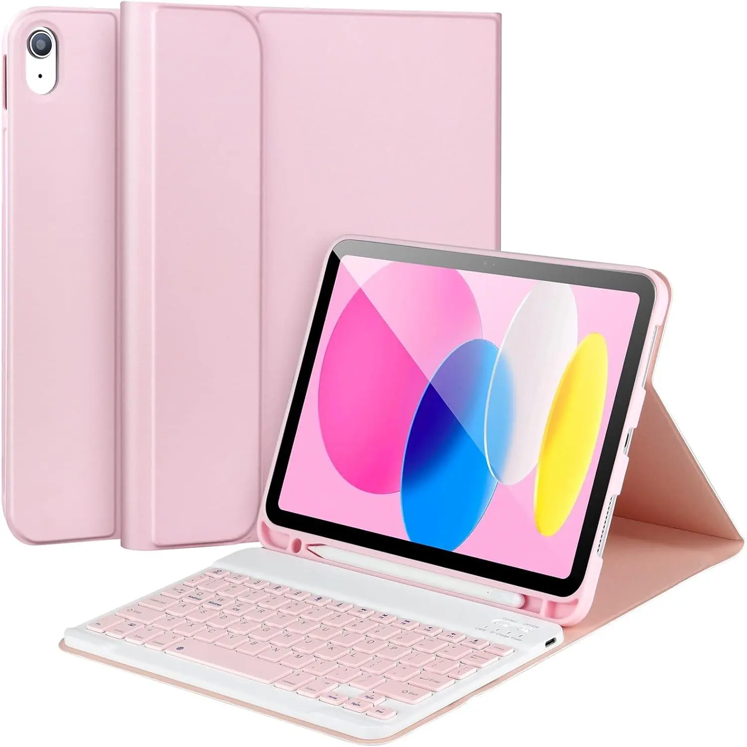 Pink Detachable Wireless Tablet Keyboard Case with Pencil Holder, Square Keycaps, Plastic Korean Digital Product, Fits iOS iPads 10-11in (10th Gen 2022 10.9in, 11th Gen A16 2025), Wireless Keyboard, Digital Products