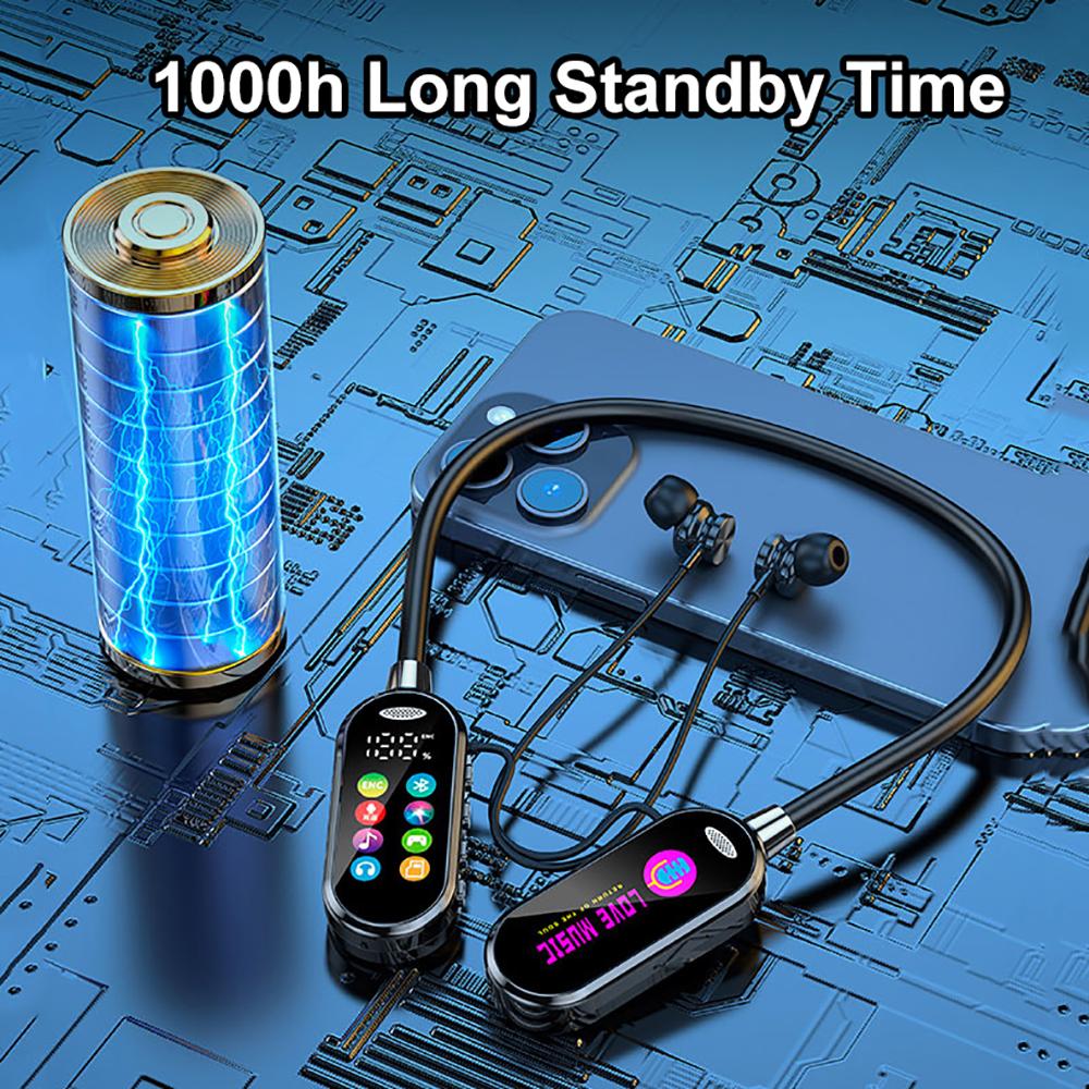 Bluetooth 5.4 Earphones Neckband Headphones Color Screen Wireless Headsets Noise Reduction Earbuds Earphone Monitor audio music video sport