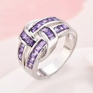 [Purple Zirconia Ring] Stylish Synthetic Zirconia Inlaid Unisex Ring - Unique Purple Synthetic Zirconia Gift for Friends, Perfect Party and Banquet Accessory, for Teenager