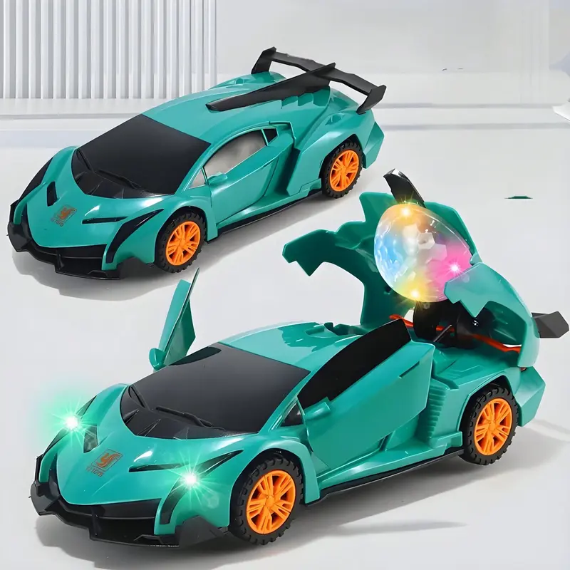 Electric all-round 360-degree rotating transformer car with automatic door opening and closing, LED lights, music, simulation model children's toy car, transformable mini forklift, double tire drift, high-speed off-road, enhanced gaming experience. lc 70