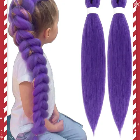 Long Purple Braiding Hair Pre Stretched Christmas Synthetic Soft Hair Braiding hair Extensions for Braids, Braided Purple Hair Extensions for Stage Party Halloween Costume Cosplay #GLOBAL PICKS