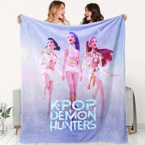 k-pop demon hunter poster blanket, soft flannel shawl, design, home office camping sofa bed cover, netflix fan gift