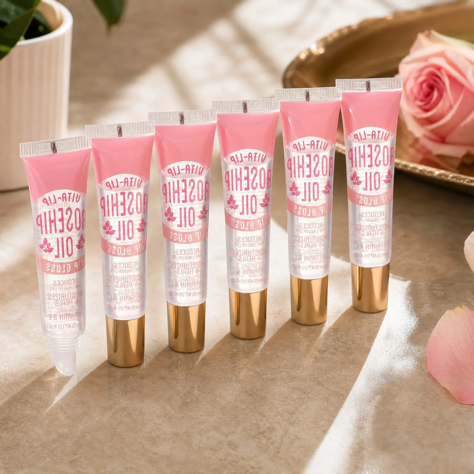 Broadway Vita-Lip Clear Lip Gloss (Rosehip Oil 6 Pack), Ultra-Hydrating & Soothing Formula with Vitamin Oils, High-Shine Non-Sticky Finish, Healing Glossy Lip Balm with Vitamin AGift