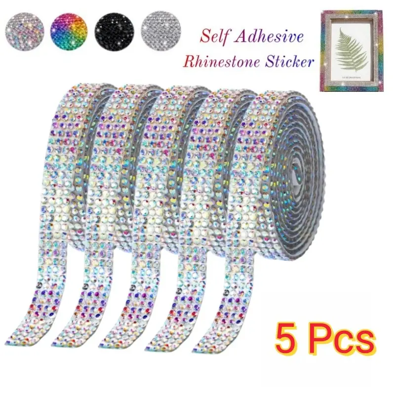 5 Rolls Multicolor Glitter Rhinestone Decals, Strong Adhesive, Easy to Apply, Decorate Phones, Laptops, Jewelry Boxes, DIY Crafts