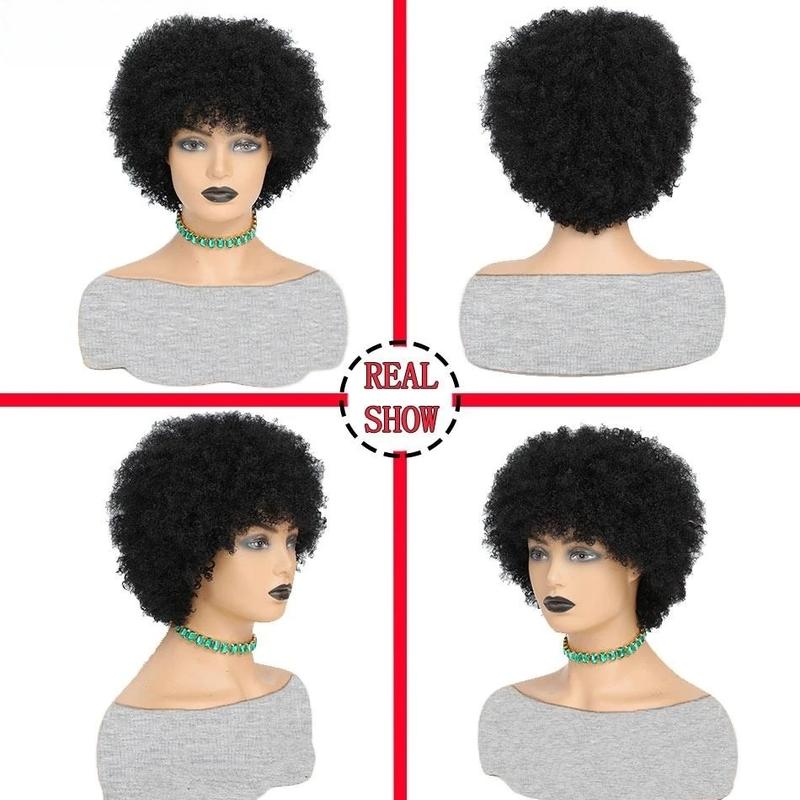 Glueless Wigs Human Hair Afro Kinky Curly Natural Color Wig For Women  Human Hair Soft and Fluffy Glueless Wigs 80s Kinky Curly Wig Cosplay or Daily Use Wigs 180% Density Pixie Curl Afro Wig Onetide Hair