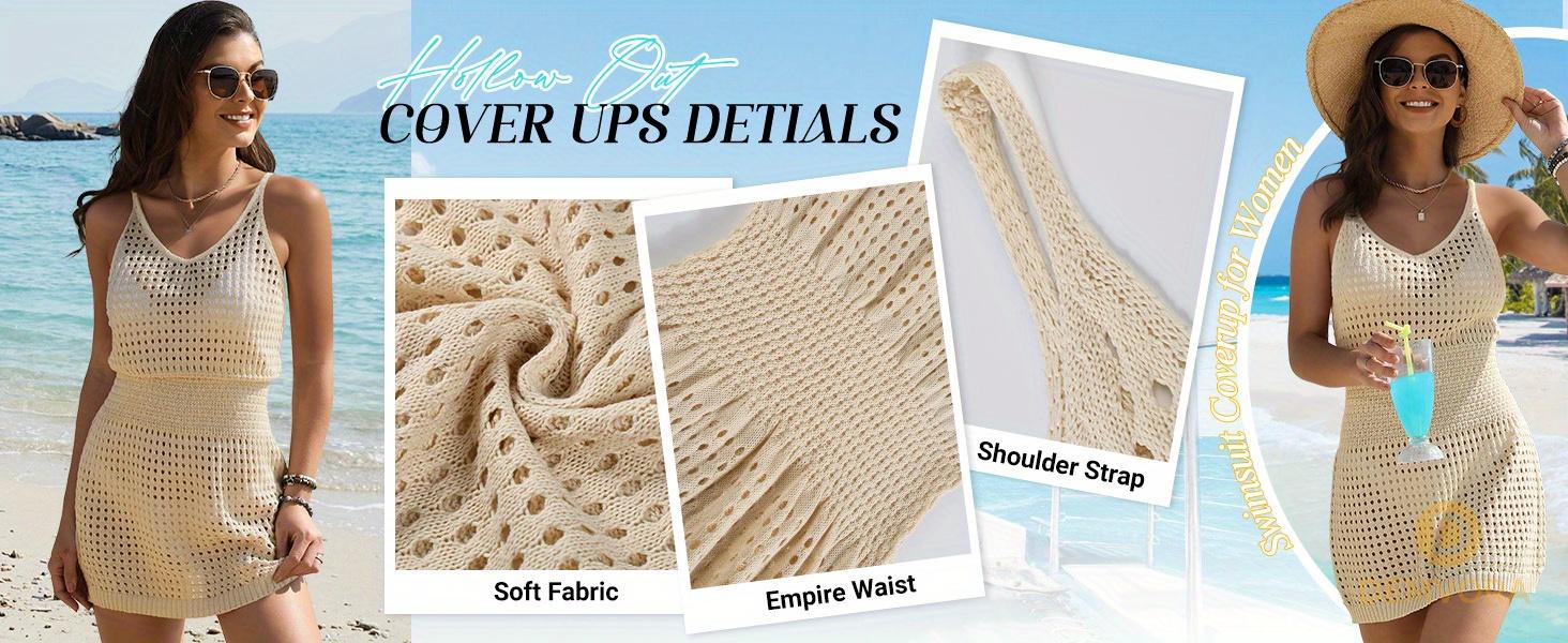 Swimsuit Coverup for Women Crochet Hollow Out Bathing Suit Cover Up Sleeveless Vacation Outfit Bikini Beach Dress