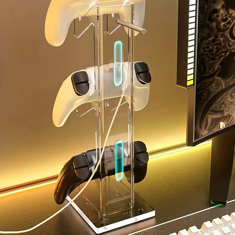 Acrylic Universal Gamepad Vertical Display Holder - Clamp-Mount Organiser, Portable Console Accessory for Gaming Setups, Desktop Display Solution