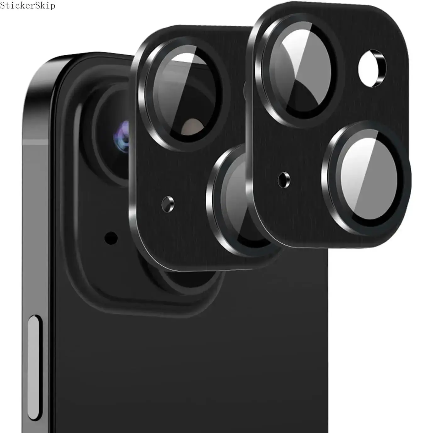 [Black, 2 Pack] Metal Ring Camera Lens Protector, Ultra HD 9H Tempered Glass Lens Cover for iPhone 15 / 15 Plus, Case Friendly, Scratch Resistant & Easy To Install