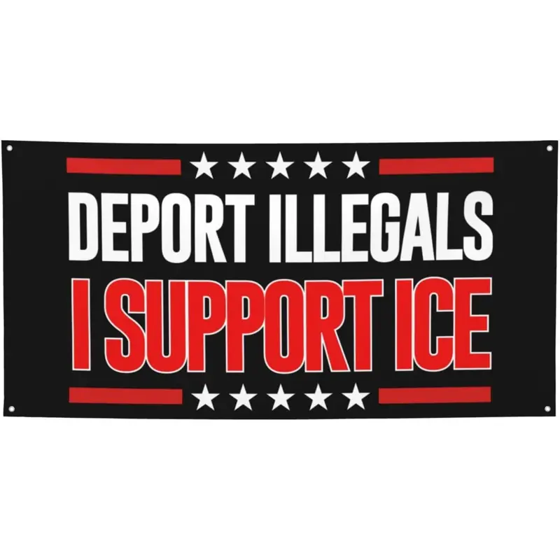 Deport Them All Illegals Banner Flag 3x6 Ft I Stand With Ice Flag Sign I Support Ice Banner Flags For Festival Party Holiday With 4 Metal Eyelets ICE Flag