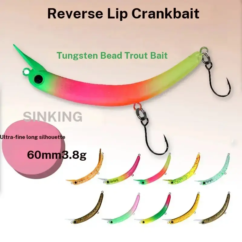 Japanese Trout Lure Micro Finesse Drop Shot Bait 60mm 3.8g Single Hook Flat Lip Minnow Stream Fishing Hard Lure Freshwater Stream Trout Perch Panfish Fishing Tackle