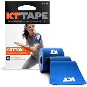 Breathable Kinesiology Sports Tape - Original Cotton Elastic Athletic Tape, 10” Precut Strips (20 Count), Blue, Muscle & Joint Support, Pain Relief, Breathable Sports Tape