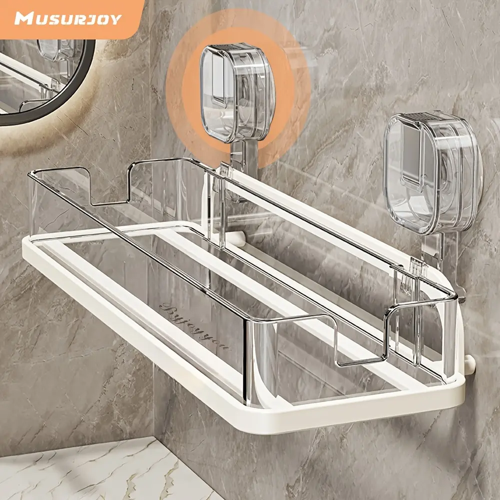 1 piece suction cup bathroom rack, non-punching shower corner rack, thickened plastic material, aluminum alloy skeleton, toilet corner rack, wash rack, toilet rack, wall-mounted bathroom rack, a good choice for decorative gifts, bathroom accessories