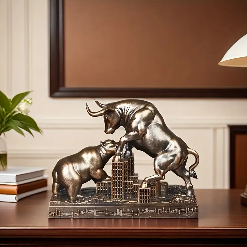 Wall Street Bull Bear Statue, Resin Animal Sculpture, Office Desk Decor, Living Room Feng Shui Ornament, Bookshelf Decoration