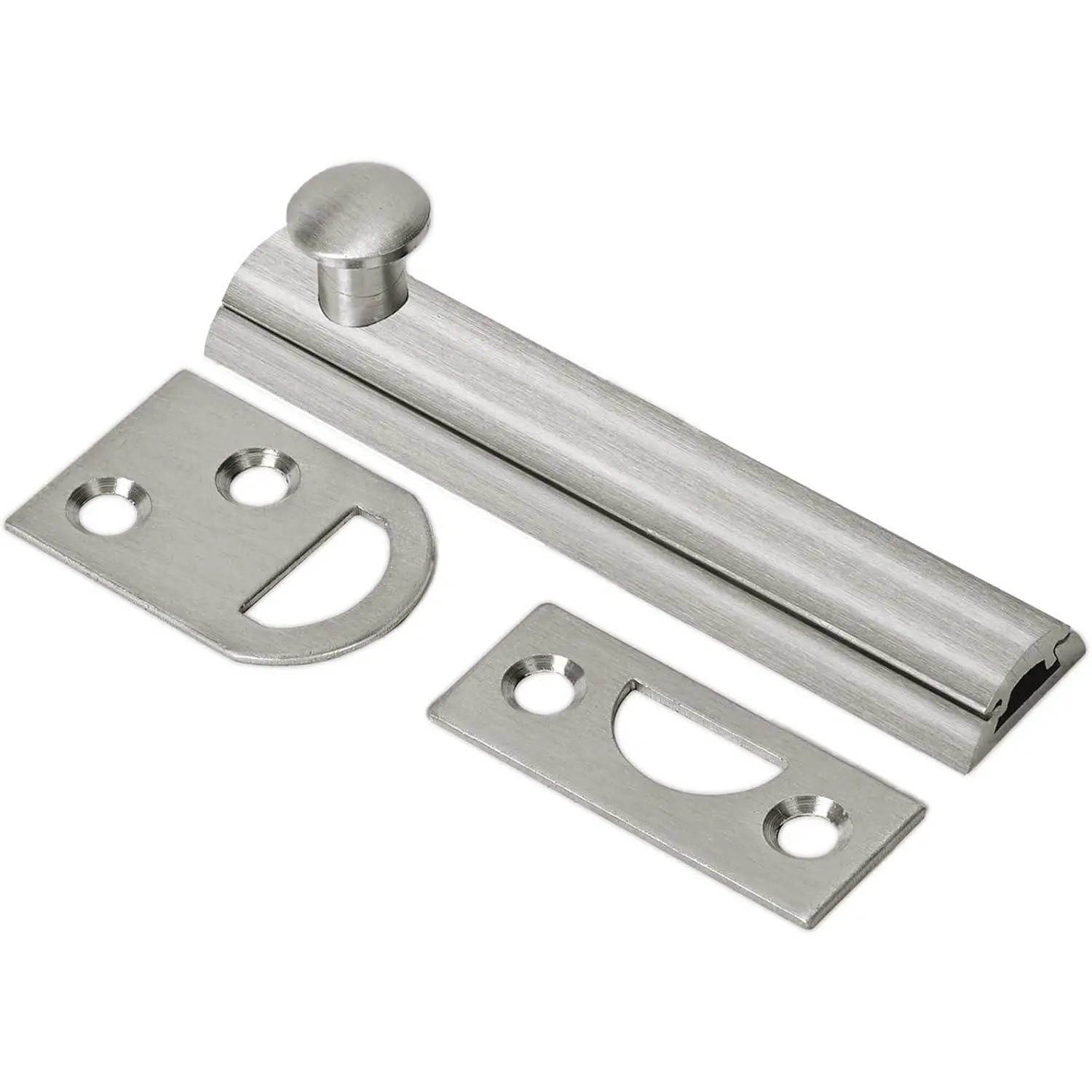 Solid Brass Surface Bolt 3 Inch, Heavy Duty Concealed Slide Surface Door Bolt, Satin Nickel