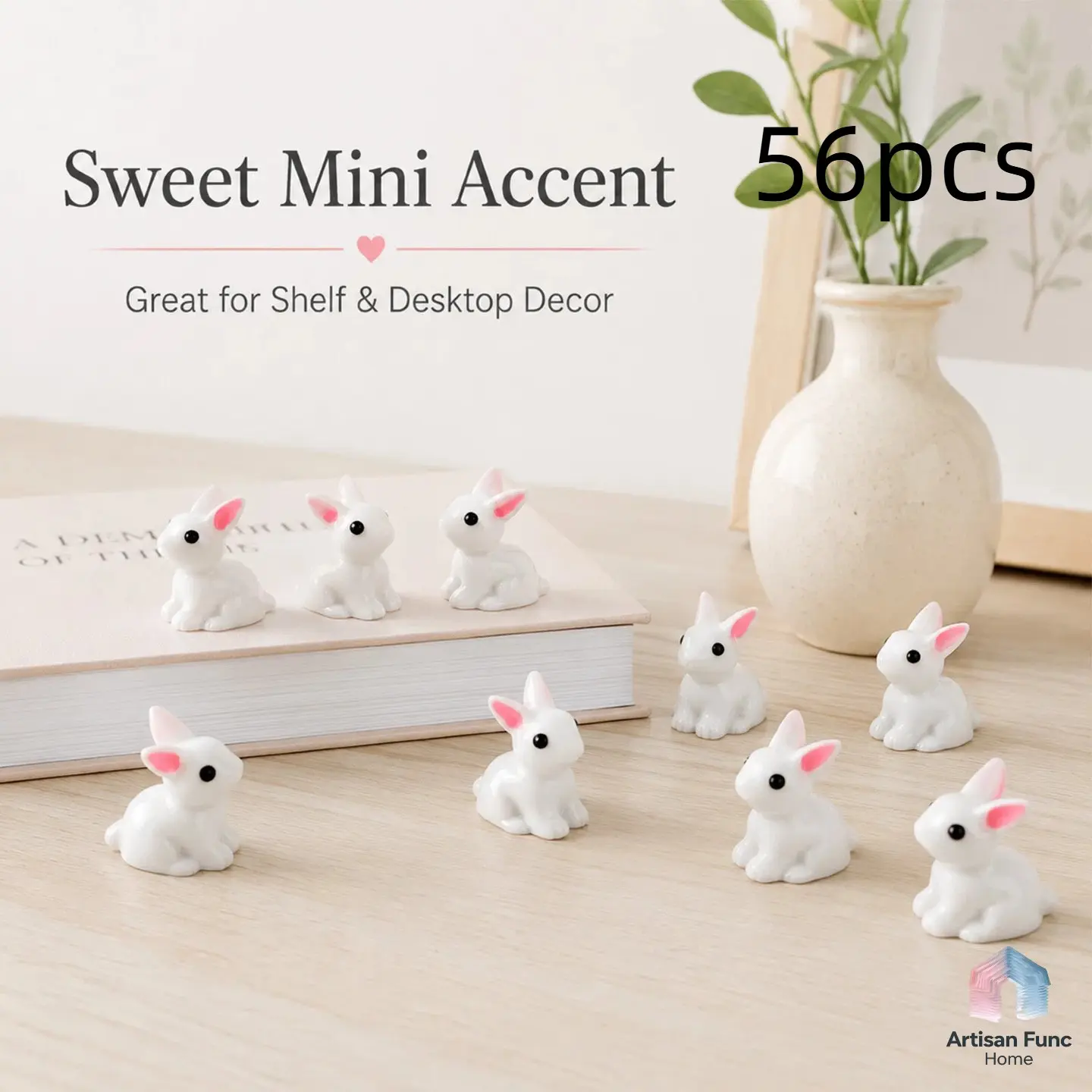 56pcs Resin Rabbit Figurines, Elegant Small Statues for Home Decor, Perfect for Shelves and Desks, Miniature Animal Ornaments