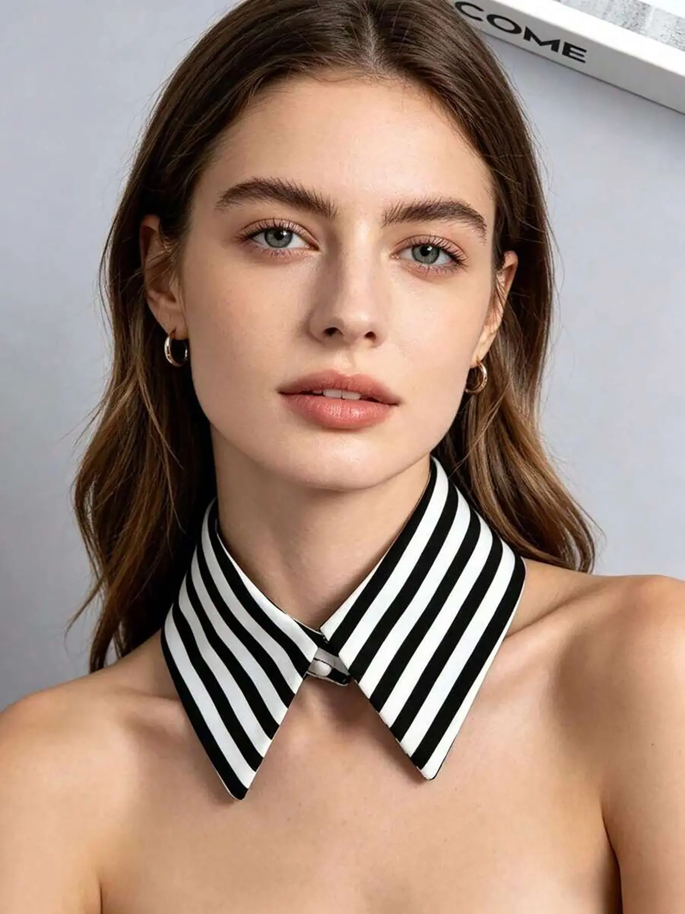 Classic Vertical Striped Fake Collar Choker, Detachable Shirt Collar, Versatile Fashion Accessory, Streetwear, Office Wear