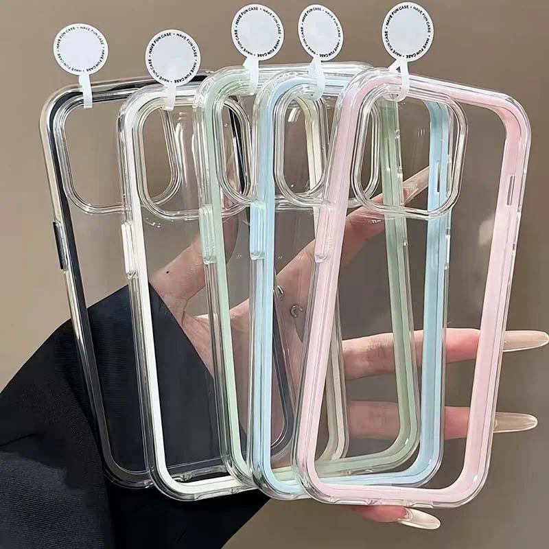 Luxury Candy Color Frame Clear Back Phone Case For iPhone 17  16 15 14 13 12Pro Max  Acrylic Shockproof Bumper Cover