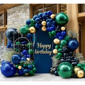 Dark Green Blue Balloon Garland, Double Stuffed Navy Royal Blue Emerald Green Gold Balloon Arch Kit for Birthday Graduation Wedding Anniversary Bear Baby Shower Father's Day Party Decoration