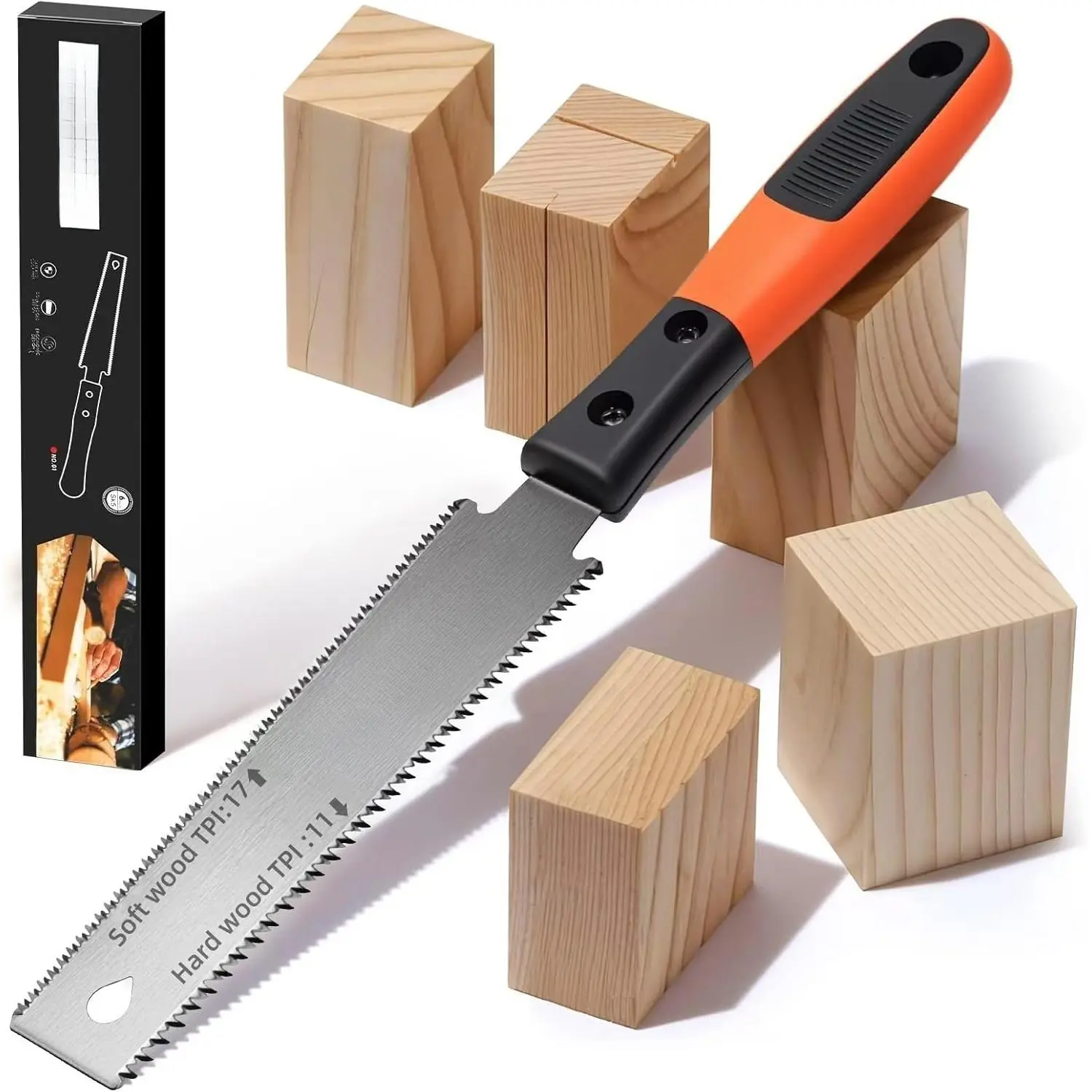 Japanese Hand Saw, 6-Inch Double-Edge Pull Saw, SK5 Flexible Blade, 11/17 TPI Blade with Soft Grip Handle  Hardwood & Softwood Woodworking New model