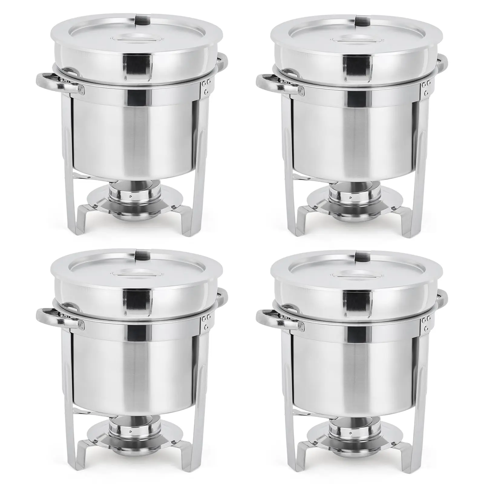 GARVEE 7QT Stainless Steel Soup Chafer Set of 4 with Notched Lids and Fuel Holders, Commercial Round Soup Warmers Ideal for Buffets, Events, and Party Service