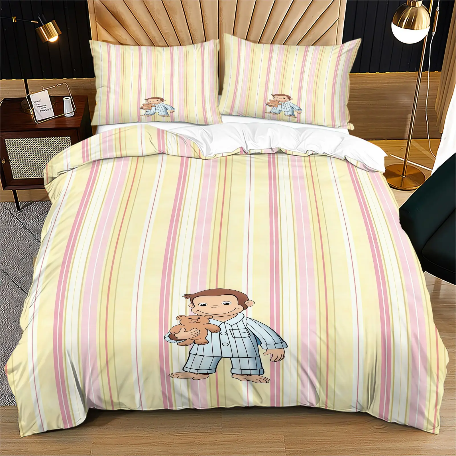 Monkey Pattern Duvet Cover Set, Print Bedding Set, Including 1 Duvet Cover And 1 Or 2 Pillowcases, Excluding Duvet Core And Pillow Core, Suitable For Teenagers And Adults, Bedroom, Dormitory, Apartment Scene