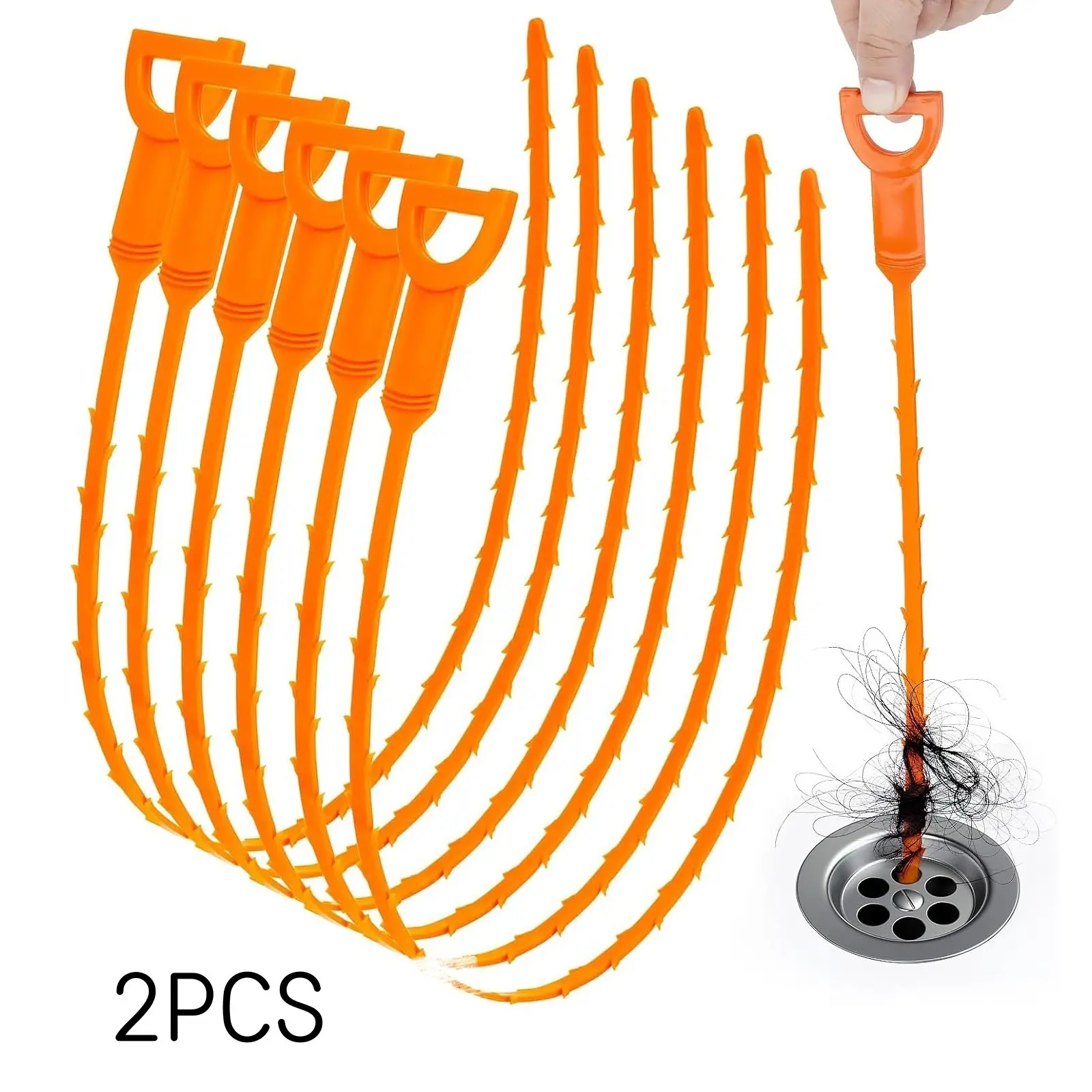 2Pcs Snake Drain Hair Remover Tool, Sink Drain Unclogger for Bathroom Bathtub Kitchen Sink Clogged Hair Cleaning