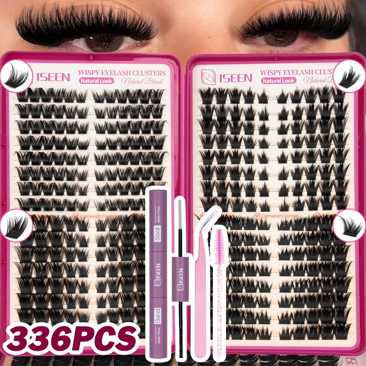 Lash Clsusters Kit Wispy Eyelash Clusters Kit Cluster  Natural Eyelash Extension Kit  Thin Band Individual Lashes Kit with   Bond & Seal  & Tweezer &Brush DIY at Home