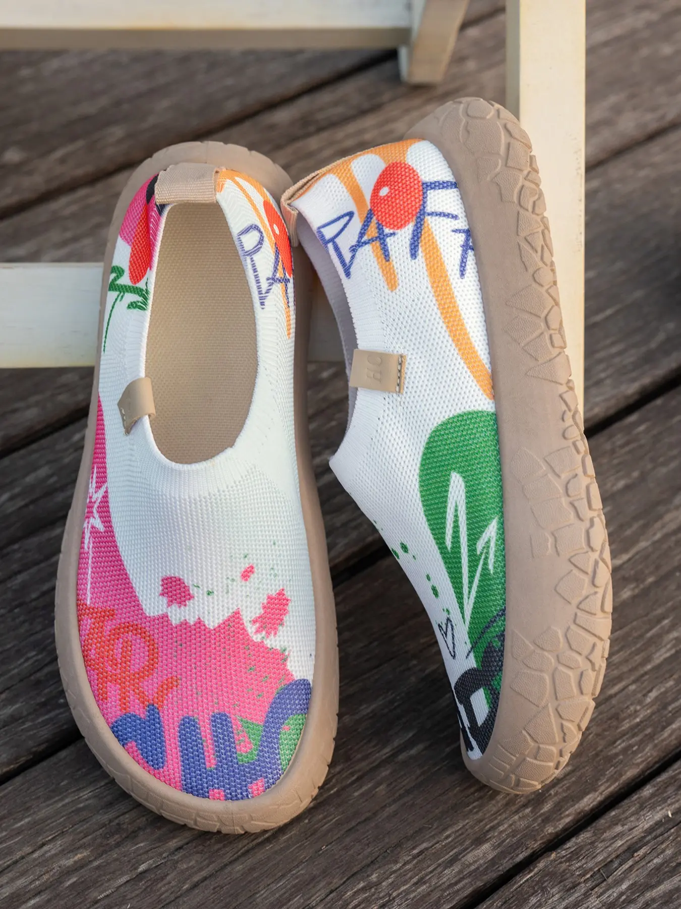American Street Style Colorful Graffiti Mesh Lazy Shoes, Casual Slip On, Textured Durable Thick Sole, Casual All-Season Women's Footwear