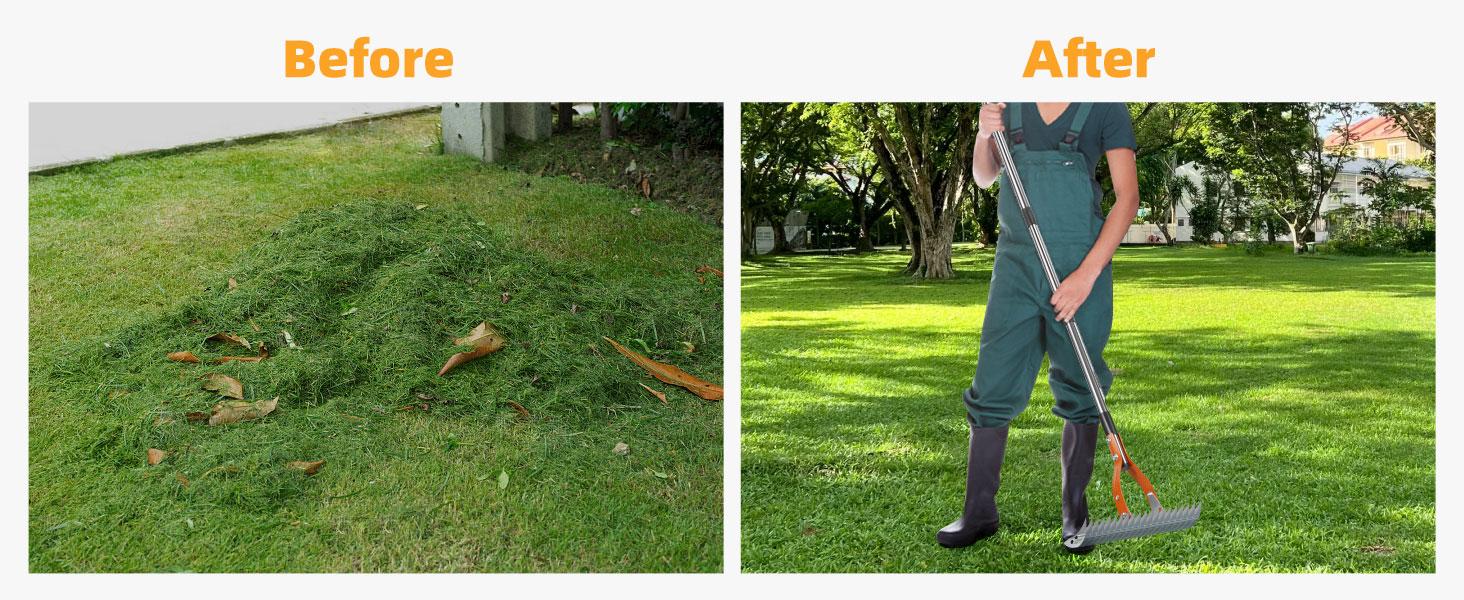 Thatch Rake for Lawns, Yofidra 15" Heavy Duty Metal Dethatcher Rake with 5FT Handle, 70’’ Adjustable Manual Thatcher with 19-Tine for Lawn Loosening Soil, Yard and Removing Dead Grass Durable Gardening Tools