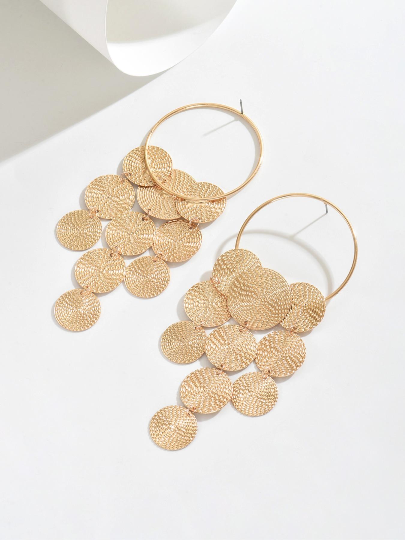 Fashionable Trendy Geometric Round Tassel Jewelry Earrings, Long Dangle Design, Perfect for Parties, Graduation, Mother's Day, Teacher Appreciation Gift, Statement Earring