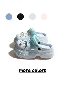 Women's Light Sea Salt Blue Ocean-style Starfish & Shell DIY Clogs, Height-boosting & Slimming Anti-slip Slides for Beach Vacations & Daily Outings