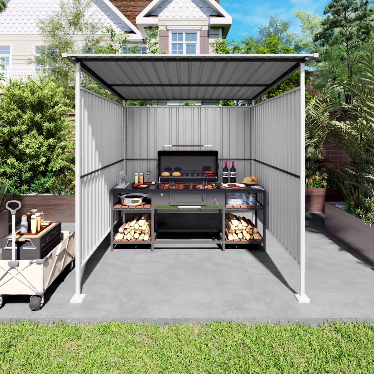 6x6FT Outdoor Pergola for Patio,Bike Storage Shed,Lean to Hardtop Grill Gazebo, Metal Pergolas and Gazebos,Year-Round Metal Gazebo Heavy Duty Awnings for Patio, Decks,Lawn, Backyard