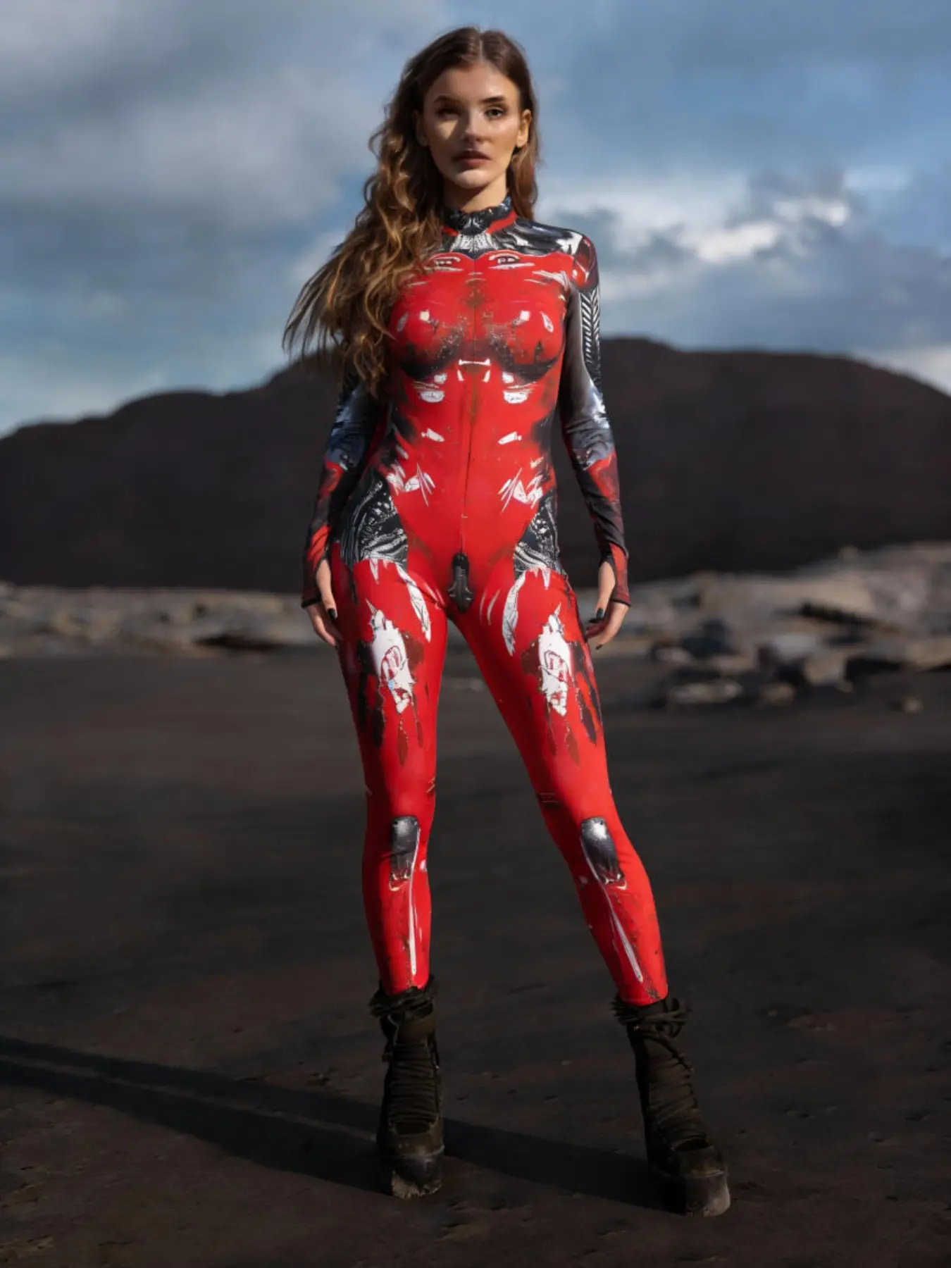 Cyberpunk Bodysuit Jumpsuit, Futuristic Glossy Cosplay Costume, Halloween, Trendy Sci-Fi Wear, Perfect for Events & Parties