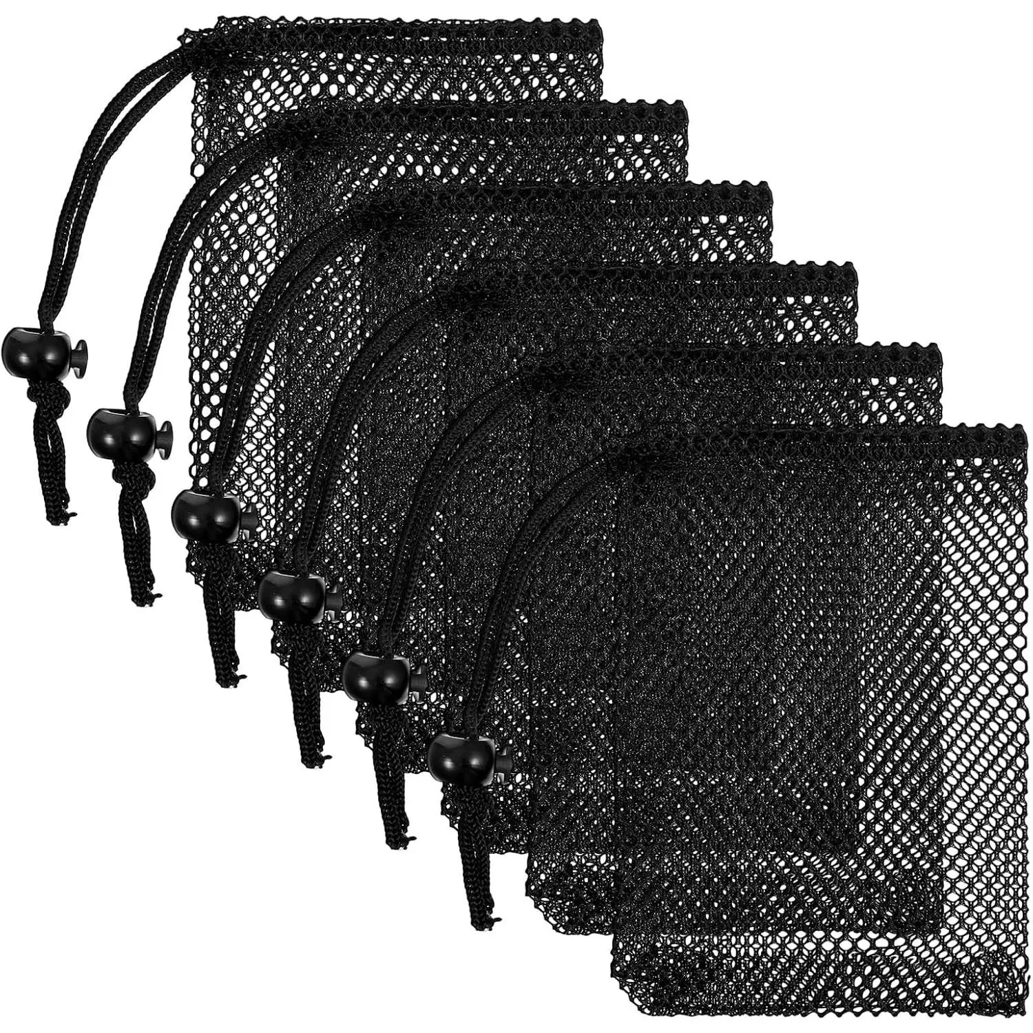 6 count Small Mesh Bags, Mesh Drawstring Bags Beach Drawstring Bag Black Pouch for Traveling 6 X 4 Inches Small Net Bag with Cord Lock Closure Durable Nylon Net Pouches for Beach
