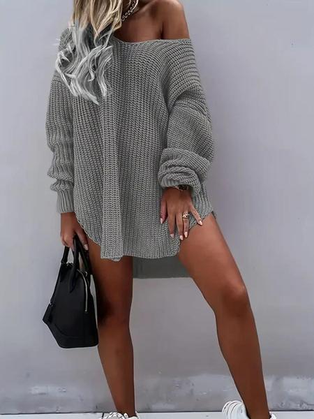 【Plus Size】 Women's Solid Color Sweater Dress, Casual Comfy Chic Knit Dress for Fall & Winter, Women's Plus Clothing for Daily Wear
