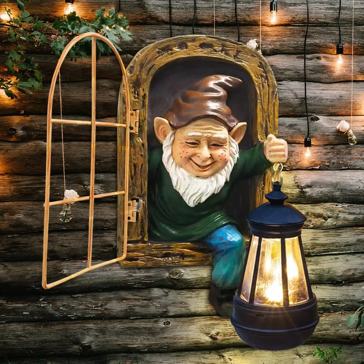 10'' Garden Gnome Statue with Solar Lights :Outdoor Tree Decor | IP45 Waterproof Resin Sculpture,Tree Yard Lawn Porch Balcony Patio Home Decor,Birthday Gifts for Mom Women Grandma
