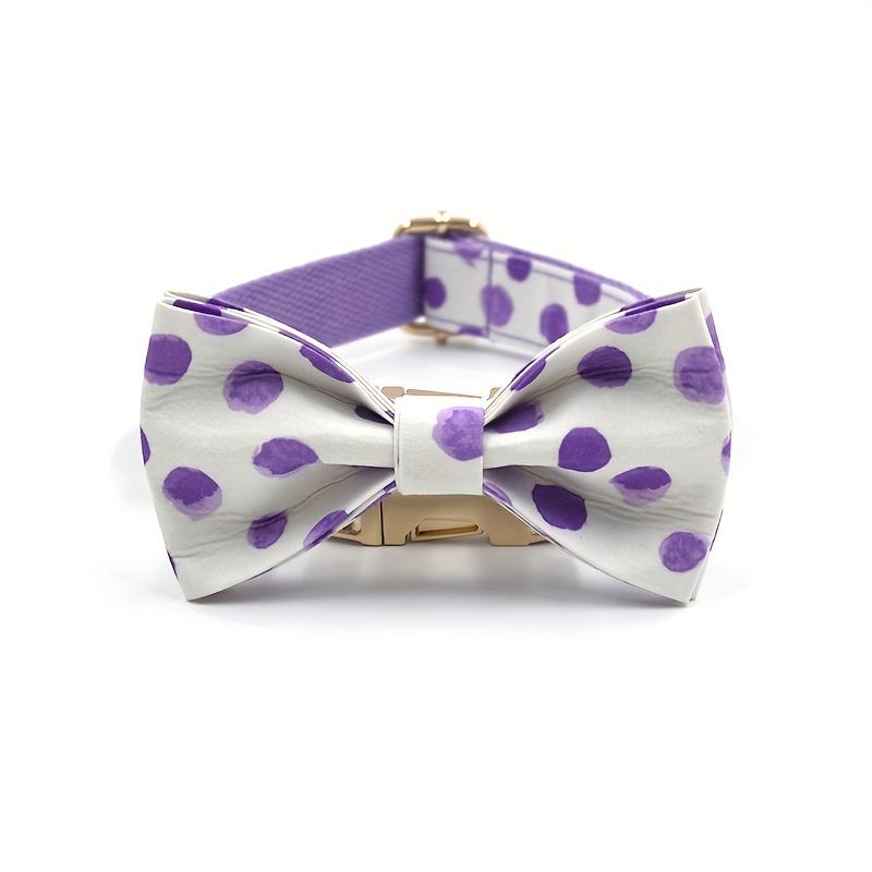 [Personalized] 3pcs/set Light Purple Polka Dot Adjustable Pet Dog Collar, Leash Bow Tie Set, Free Laser Engraved Dog's Name, And Owner's Phone Number, Wedding Gift For Dogs Customized