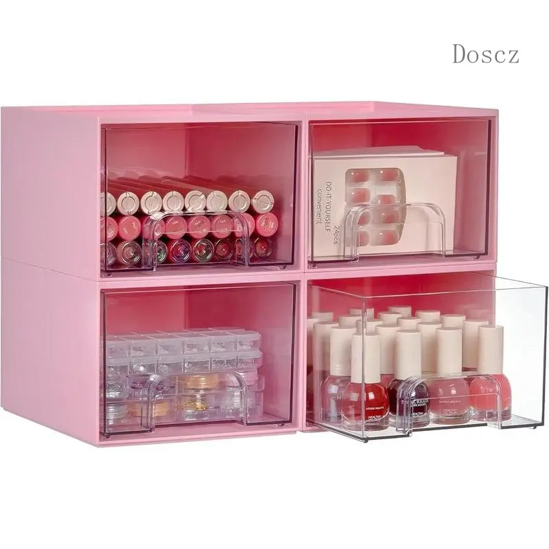 4Pack Small Stackable Storage Drawers, Bathroom Makeup Organizer,Plastic Storage Bins For Vanity, Undersink, Kitchen Cabinet, Pantry, Home Organization(Pink)