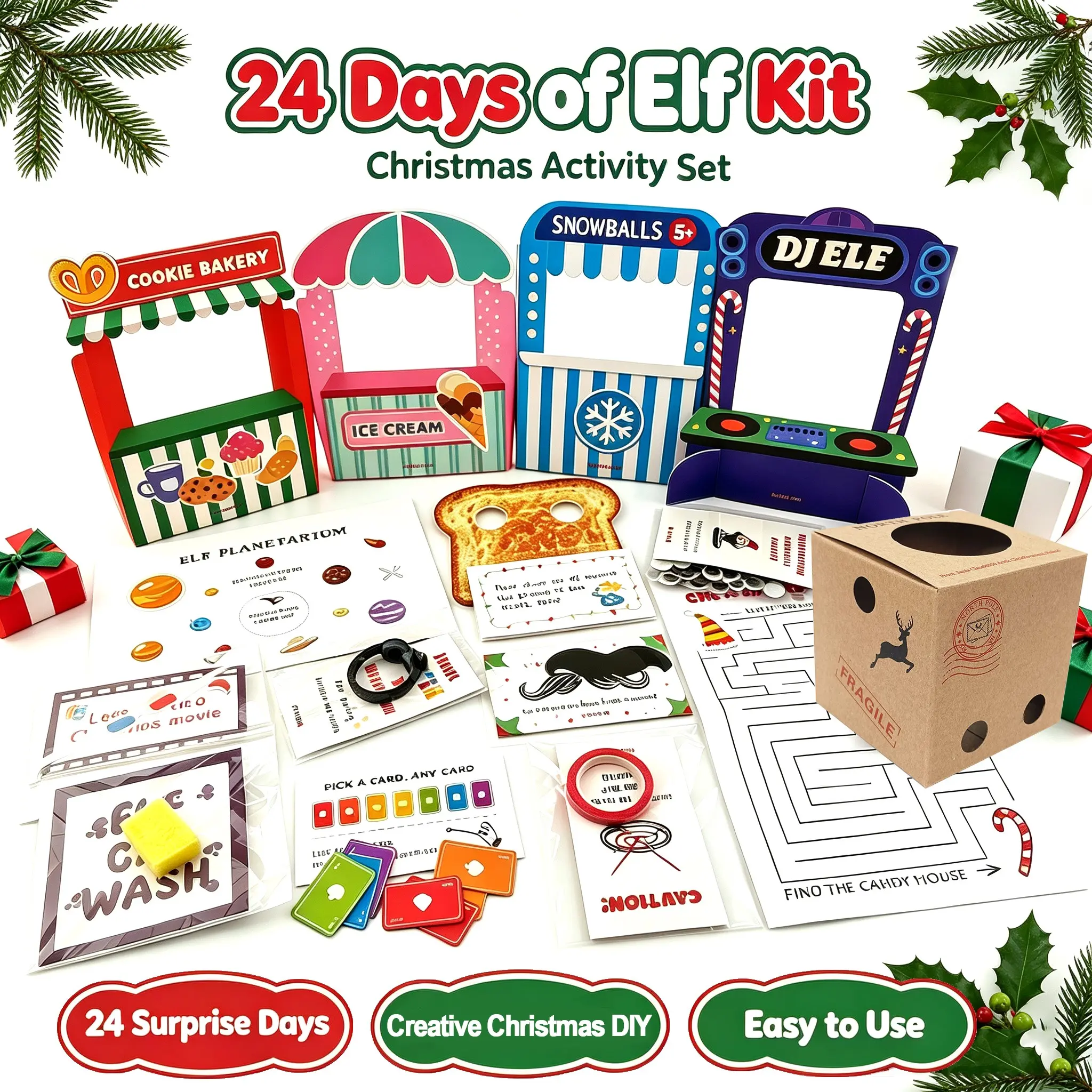 Christmas Countdown Calendar, Elf Kit 24 Days, Elf Props, Elf Activity Set, Perfect for Christmas