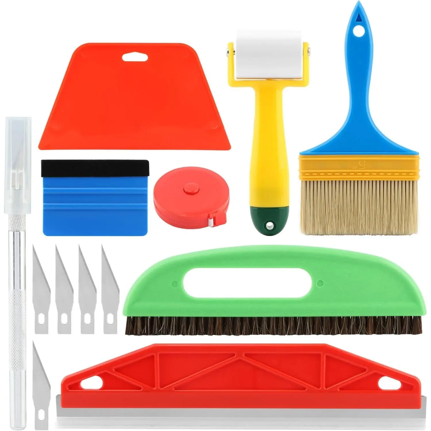 Wallpaper Smoothing Tools, Wallpaper Tool Kit with Felt Squeegee Seam Roller Wallpaper Brush Measure Tape for Wallpapers Contact Paper Window Tint Vinyl Backsplash Tile(COLOR:1)