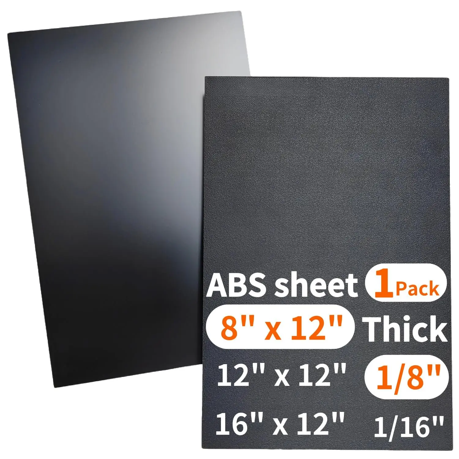 Black ABS Plastic Sheet,Moldable Plastic Panels,Thermoplastic Hard Board,High Flexible Tensile &  Strength,Textured & Smooth,for DIY Materials Handcrafts, (1, 8" x 12", 1/8" Thick)