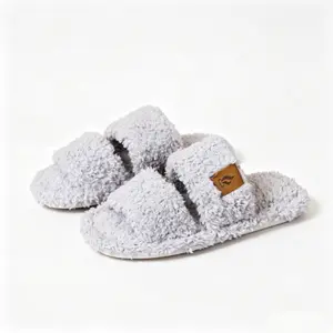 Fuzzy Plush Indoor Slippers, Slip-On Open-Toe Design with Non-Slip Sole, Comfortable Home Footwear for Women