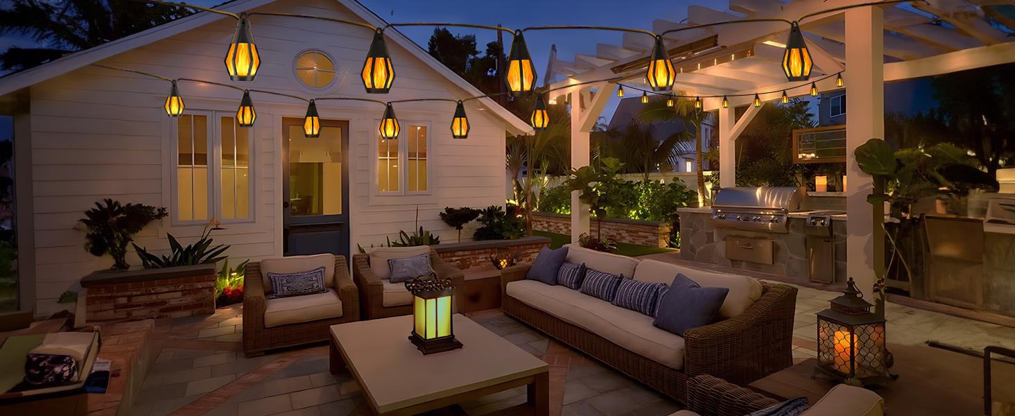Christmas Solar-Powered Outdoor Flame-Effect String Lights (15 Bulbs, 33FT) Garden & Lawn Decorative Lights, Solar LED Night Lights for Christmas Parties, Outdoor Garden Decor summergarden